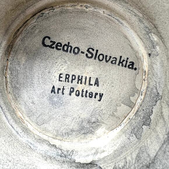 Czecho-Slovakia Erphila Art Pottery Vase Dragon Double Handles Czechosloval 858 - Picture 10 of 13